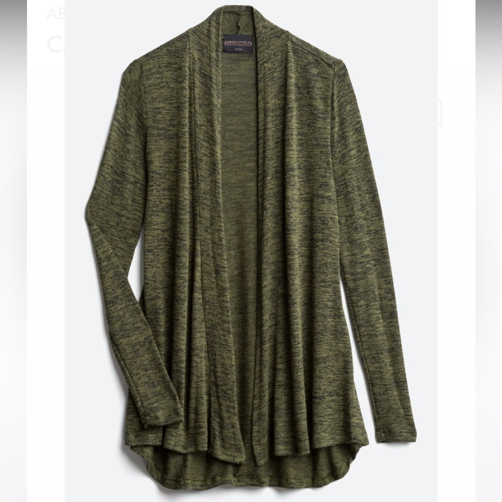 ABSOLUTELY Caron Heathered Olive Open Front Brushed Cardigan